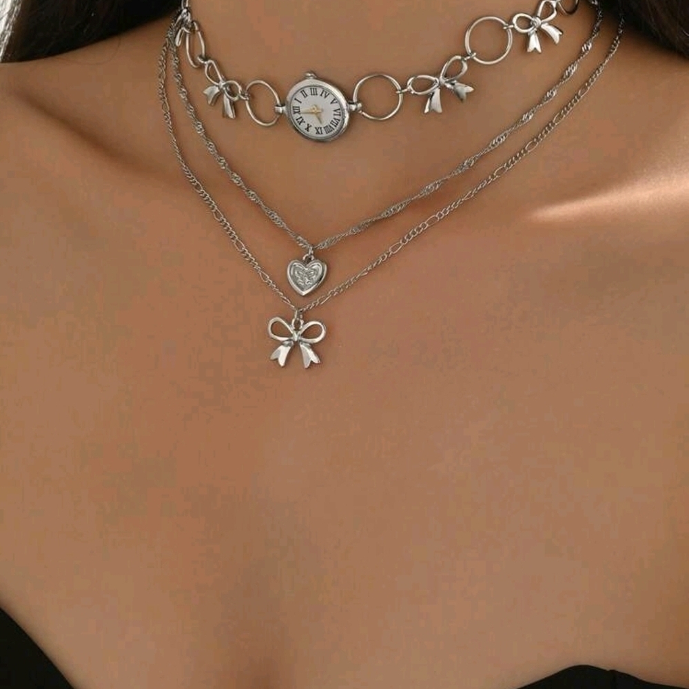 Silver Bow Necklace Set